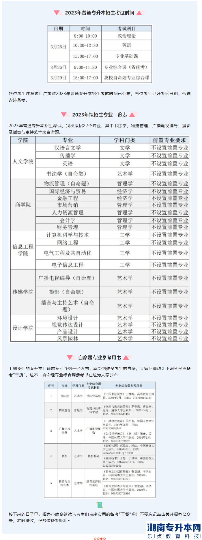 華南農(nóng)業(yè)大學(xué)珠江學(xué)院2023年專升本考試時間和參考用書