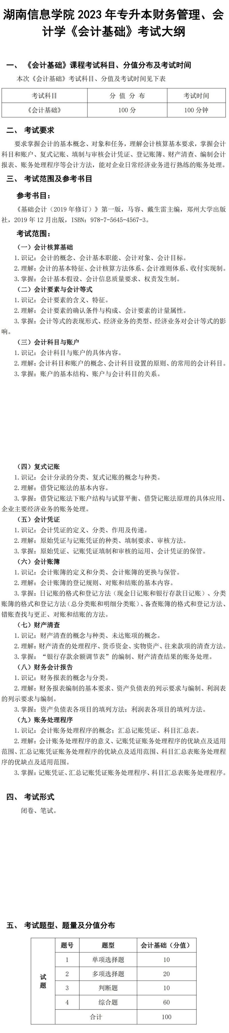 2023年湖南信息學(xué)院專升本財(cái)務(wù)管理專業(yè)《會計(jì)基礎(chǔ)》考試大綱(圖1)